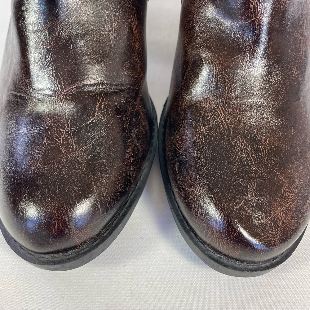 Maurices Jaina Dark Brown Big Buckle Faux Leather Ankle Heel Boots Size 8.5 - Picture 5 of 11